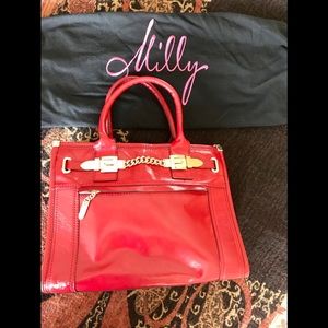Milly Genuine Red Leather Handbag w/Gold Detail